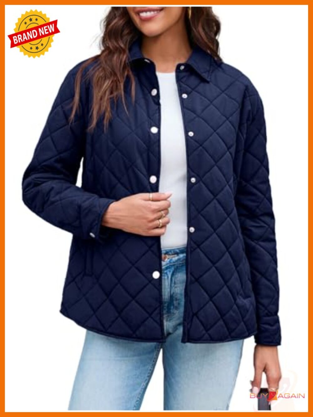 Womens Lightweight Quilted Puffer Jacket Button Down Stand Collar Warm Coat